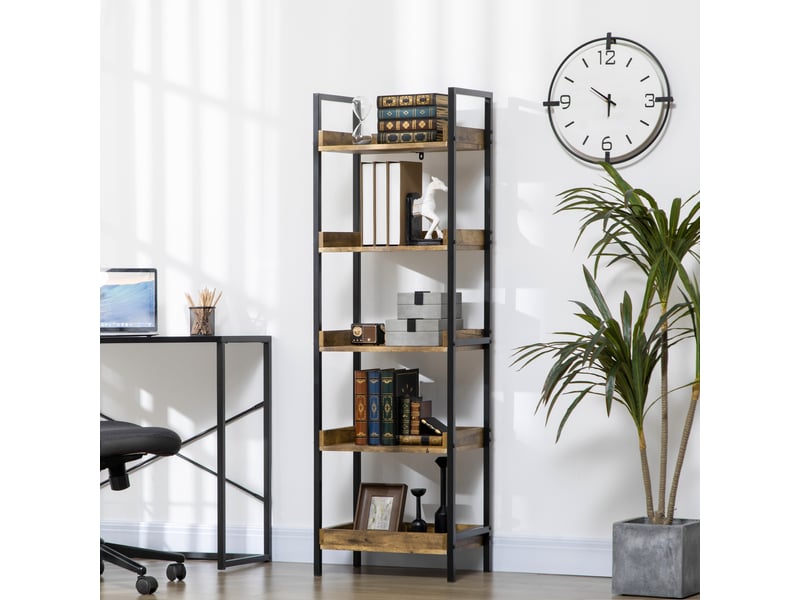  Bibliothèque industrielle à 5 niveaux en bois et métal, 48 x 30 x 155 cm, marron rustique  - Conforama D