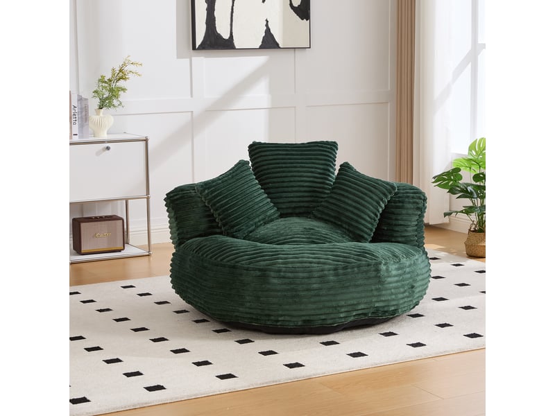  Fauteuil inclinable - à dossier haut - avec 3 coussins - résistant et confortable - velours côtelé - vert  - Conforama D