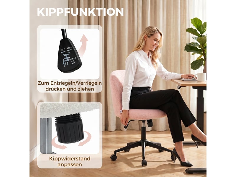  Chaise de bureau pivotante et réglable en hauteur tissu bouclé rose  - Conforama E