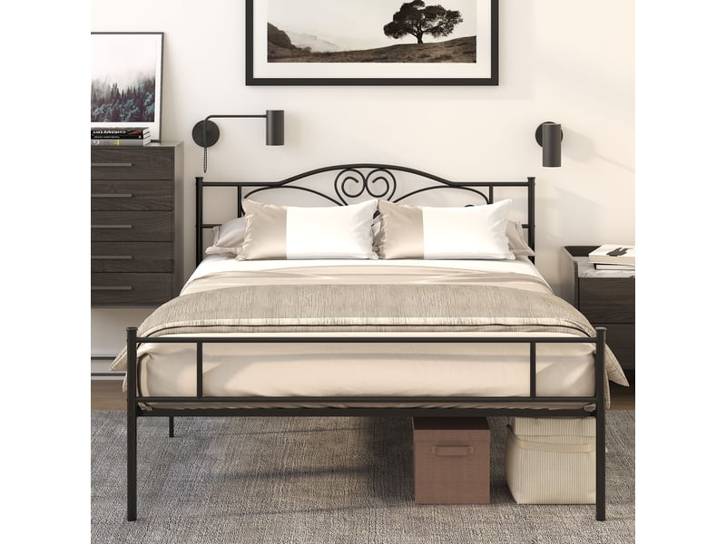 Lit double en métal avec tête de lit, cadre de lit métal 140x200, noir mat 300 kg - Conforama R