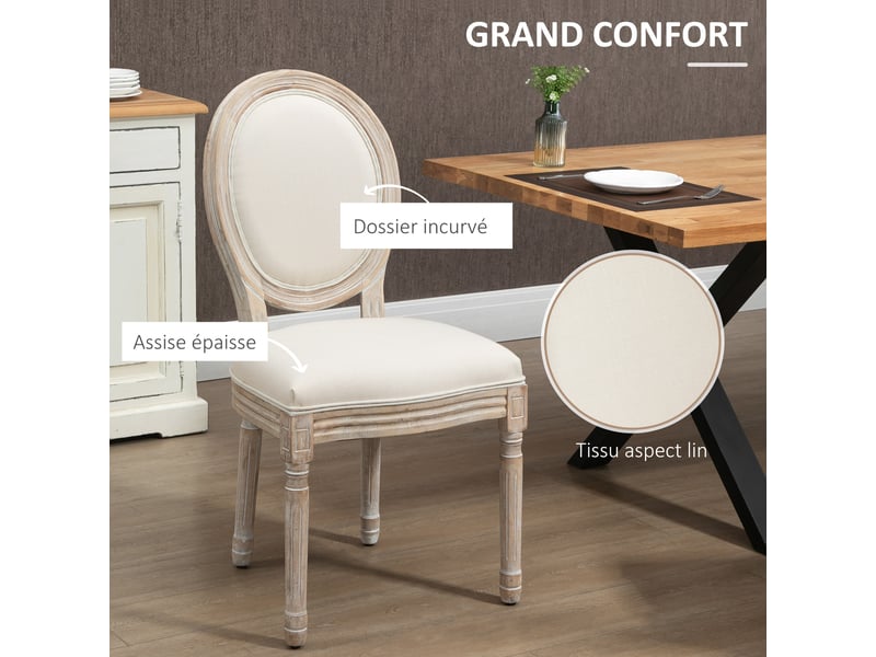 Lot de 4 chaises de salle à manger - bois massif sculpté - chaise de salon médaillon style louis xvi, patiné - Conforama E