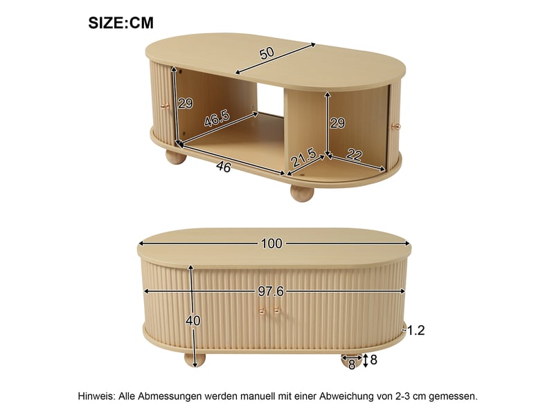  Table basse ovale avec rangement – mdf finition bois – 100 x 50 x 40 cm  - Conforama D