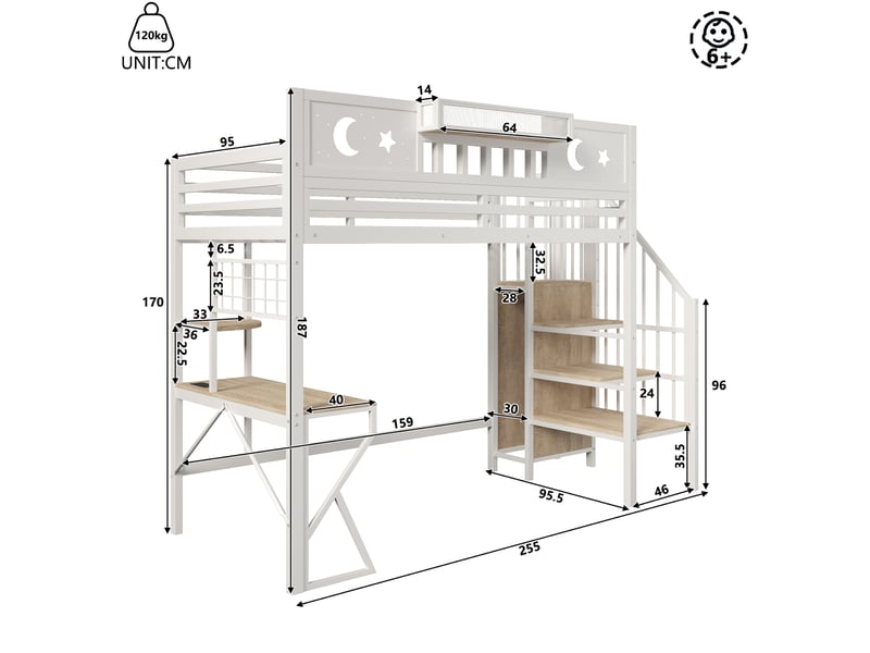  Lit mezzanine 90x200 cm – lit enfant gain de place avec bureau intégré échelle led et usb – métal et mdf – blanc CozyNest - Conforama D