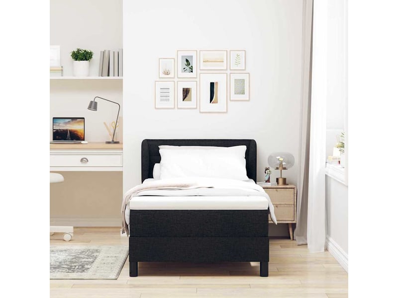  Lit adulte, lit simple, lit à ressorts avec tête de lit noir 90x200cm tissu cf17235  - Conforama C