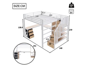 Lit mezzanine 140x200 cm <strong></strong>  <strong></strong> coloris blanc
