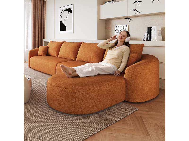  Canapé d’angle tcqpz 4 places 336 x 168 x 85 cm sans montage tissu chenille orange  - Conforama B