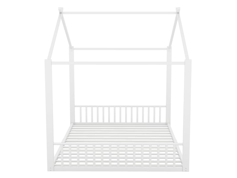 Lit cabane enfant 140x200 sans matelas, cadre de lit en métal blanc robuste, design toit ouvert pour chambre fille ou garçon - Conforama W