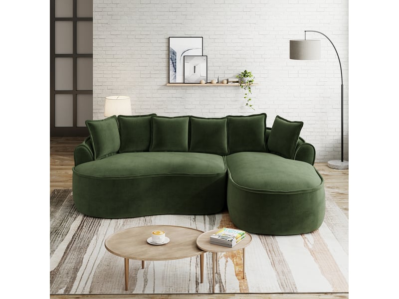  Canapé d’angle modulable 3 places en chenille vert avec méridienne 252x164 cm  - Conforama E