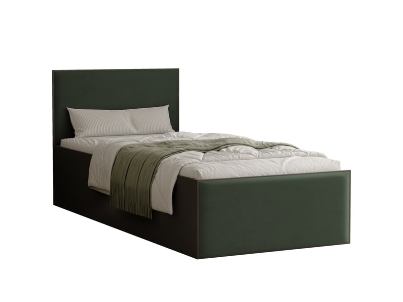 Lit coffre sashi - 90x200 cm - avec matelas - tissu velours - noir vert SASHI - Conforama A