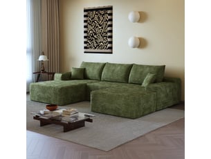Canapé d’angle modulable 270 x 175 x 83 cm 3 places avec pouf, méridienne en l, sans montage, vert