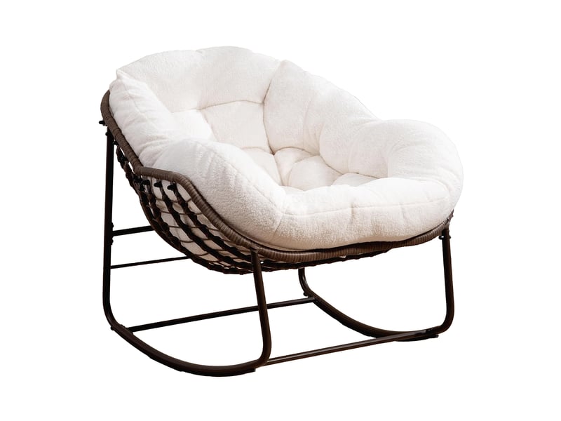  Cocon - fauteuil à bascule en rotin naturel - forme œuf et coussin beige - confortable pour salon, véranda ou chambre  - Conforama A