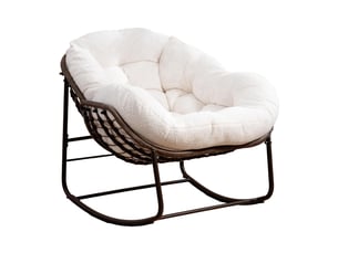 Cocon - fauteuil à bascule en rotin naturel - forme œuf et coussin beige - confortable pour salon, véranda ou chambre