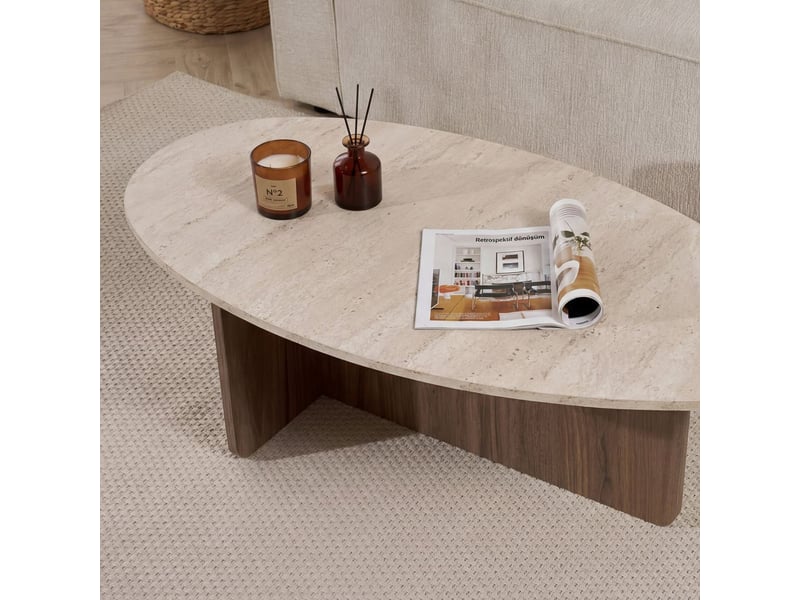  Table basse de salon moderne ovale en bois orba  - Conforama C