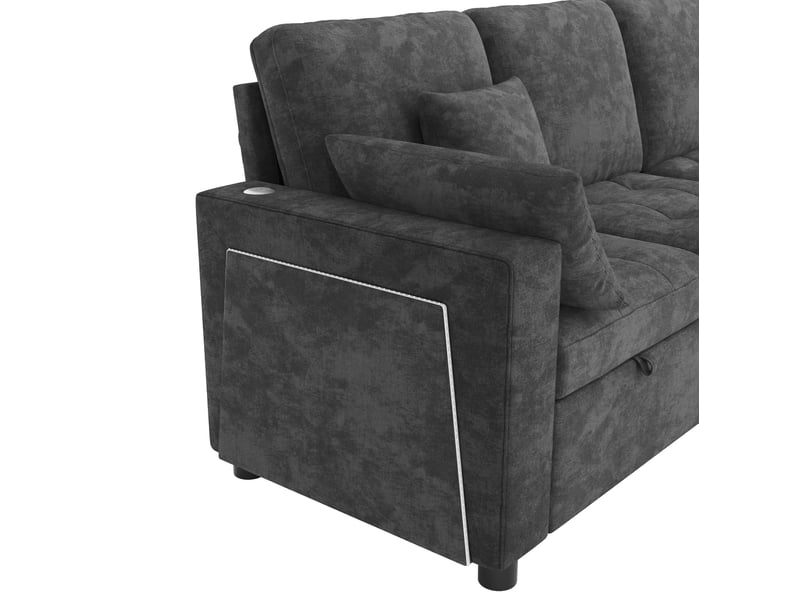  Canapé d'angle convertible 4 places 262,5 x 140 cm – gris – 2 couchages, led et dossier réglable  - Conforama D