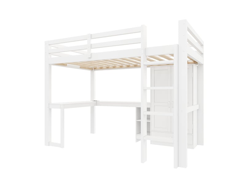 Lit mezzanine enfant avec bureau intégré et armoire, étagères, led et usb, blanc – 90 x 200 cm IKSETERA TRADING LTD - Conforama A