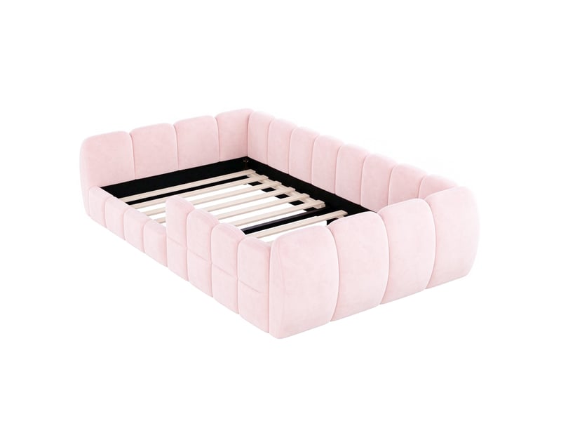 Lit au sol rembourré pour enfant, 90 x 200 cm, revêtement en velours, design entièrement fermé, coins arrondis, rose - Conforama E