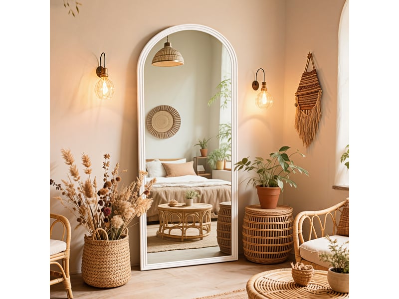 Miroir pleine longueur arqué blanc 160 x 50 cm, cadre bois et pied métallique réglable - Conforama B