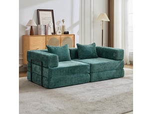 Canapé convertible 2 places - 200x100x63cm - canapé lit modulaire tissu chenille matelas ressorts ensachés - vert foncé