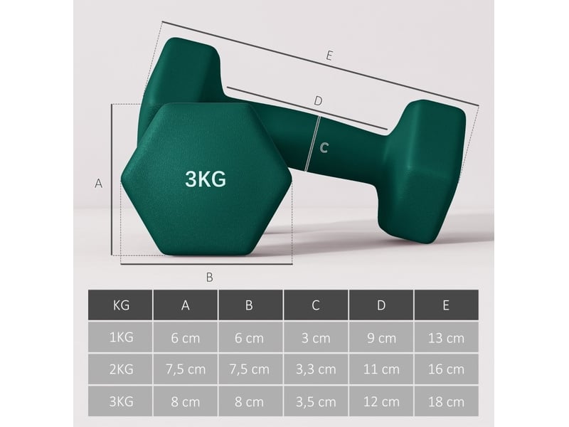  Set d'haltères hexagonaux 6 pièces de 1 à 3 kg – gris – support de rangement transformable en kettlebell  - Conforama B