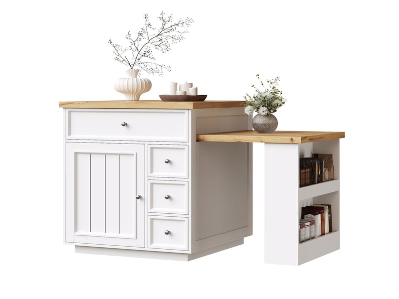  Îlot de cuisine extensible avec tiroirs mdf blanc 120-184x70x94 cm - pangivo  - Conforama A