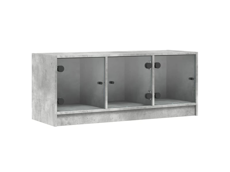  Meuble tv - banc tv - meuble de rangement avec portes en verre gris béton 102x37x42 cm  - Conforama A