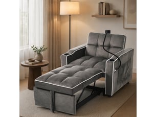 Fauteuil convertible 3-en-1 83x167x76 cm en velours gris foncé