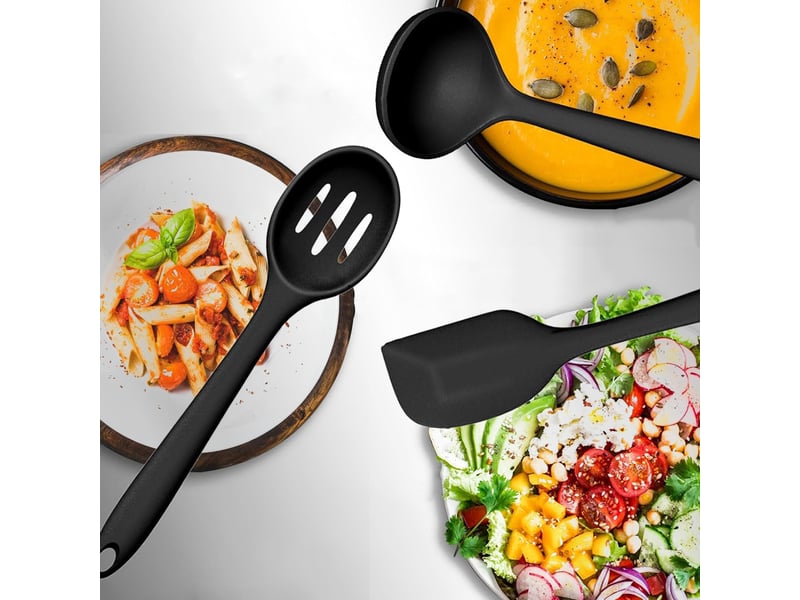  Set d'ustensiles de cuisine 43 pièces en silicone avec rangement noir chicfurn  - Conforama B