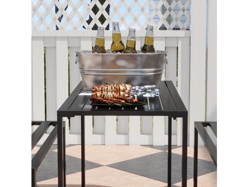 Salon de jardin 3 pièces 110x55x70 cm – noir – table et 2 bancs en métal résistant aux intempéries  - Conforama B
