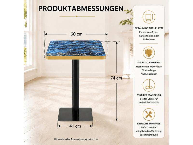  Table à manger carrée  60 x 60 cm avec plateau uv aspect marbre, métal, bleu  - Conforama C