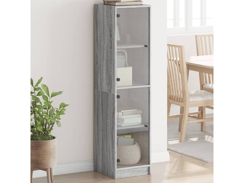  Buffet - bahut - meuble de rangement avec portes en verre sonoma gris 35x37x142 cm  - Conforama B