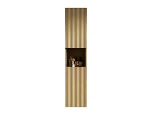 Meuble de salle de bains haut et étroit, 160 cm, 2 portes et 1 compartiment ouvert, finition effet bois.