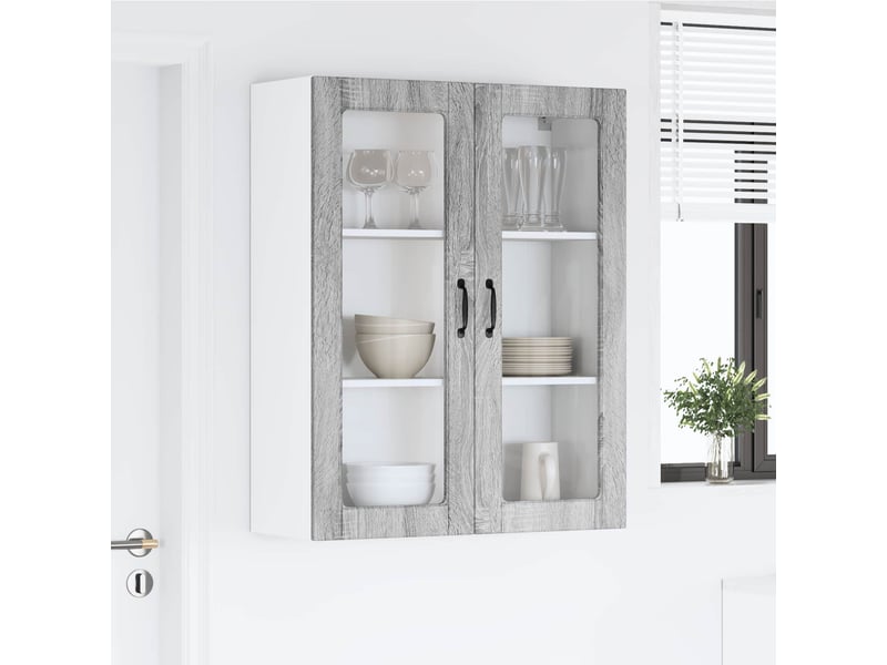  Meuble mural de cuisine, cabinet en verre mural sonoma gris 80x31x100cm  - Conforama D