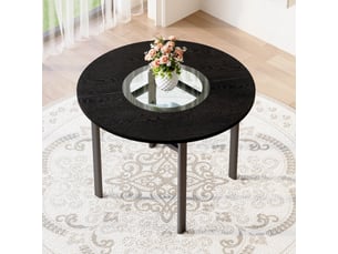 Table de salle à manger ronde 2 à 4 personnes avec étagère en verre, diamètre 100 cm, mdf noir