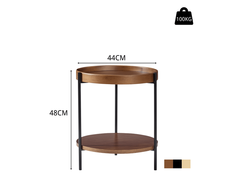 Table d'appoint ronde 44x44x48 cm coloris noyer, 2 plateaux - Conforama C