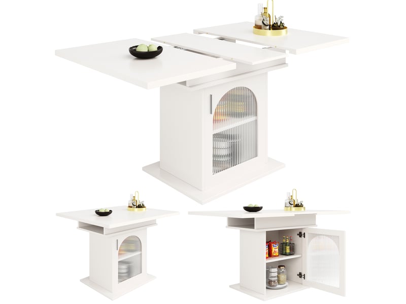  Table à manger extensible rectangulaire en mdf avec 1 porte en verre et étagères réglables,140x80cm,blanc table blanc - Conforama D