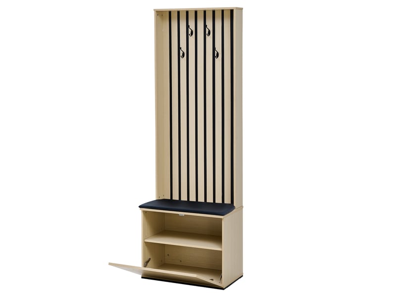  Vestiaire d'entrée - 59.5x35x179.5cm - meuble à chaussures avec banc assise - bois clair  - Conforama A