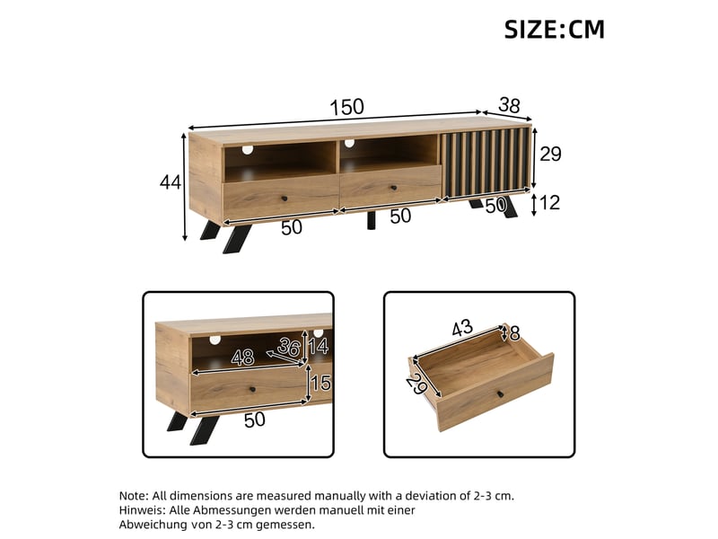  Ensemble meuble tv et buffet modenvie 150 x 38 x 44 cm et 120 x 38 x 75 cm bois naturel et noir  - Conforama C