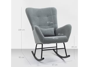 Fauteuil à bascule gris en tissu bouclette avec coussin lombaire