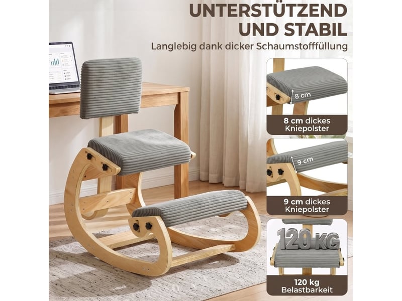  Chaise de bureau ergonomique à genoux avec dossier et bascule douce pour bureau et méditation en polyester gris foncé  - Conforama D