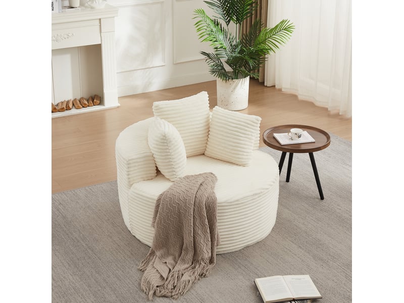  Fauteuil rond 110 cm à accoudoirs larges beige  - Conforama B