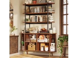 Buffet 120x40x183 cm portes coulissantes mdf métal brun foncé