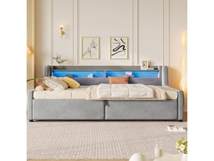 Lit coffre 90x200 cm <strong>OKWISH</strong>  <strong></strong> coloris gris