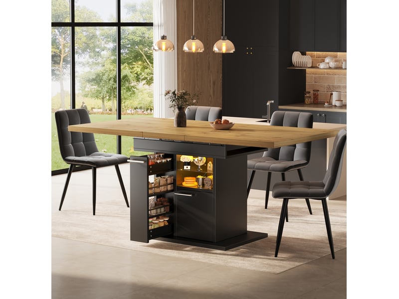  Table à manger extensible 110-140 cm avec rangement et led multicolore noire  - Conforama E
