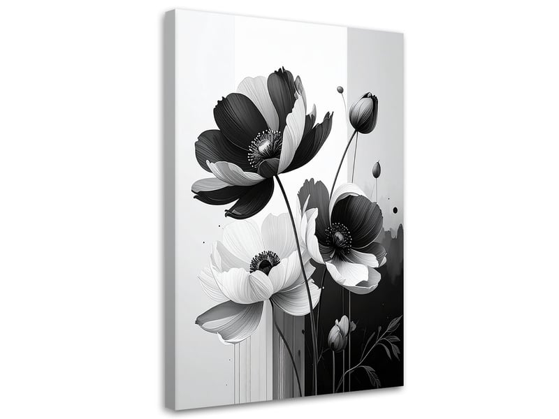  Tableau moderne, fleurs noires et blanches dans une composition décorative 40x60 1328137792 - Conforama A