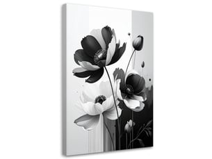 Tableau moderne, fleurs noires et blanches dans une composition décorative 40x60