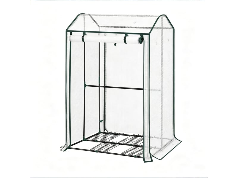 Serre de jardin durable avec porte frontale zippée enroulable, balcon et patio - Conforama A