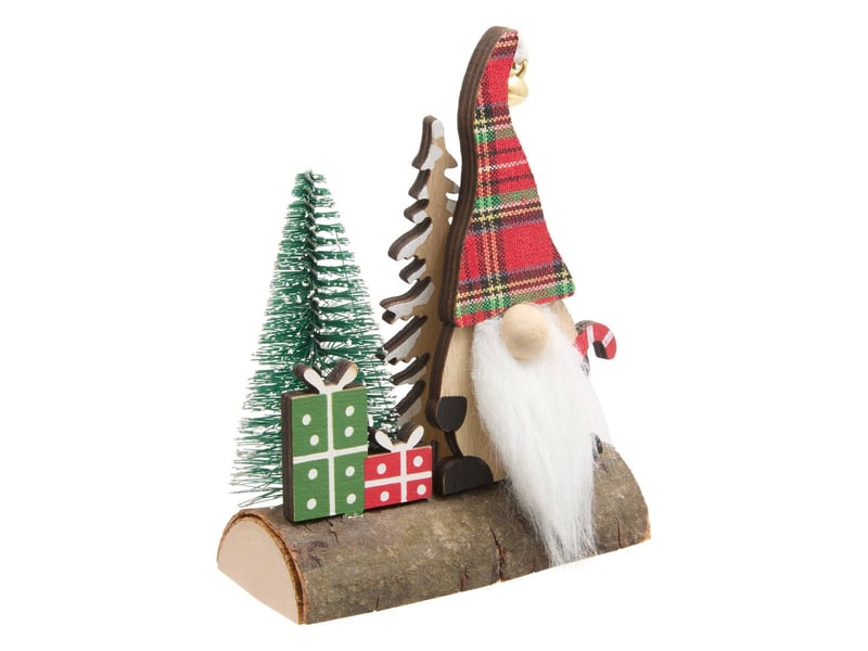  Gnome de noël en bois sur rondin h. 12 cm JOURDAIN - Conforama A