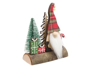 Gnome de noël en bois sur rondin h. 12 cm