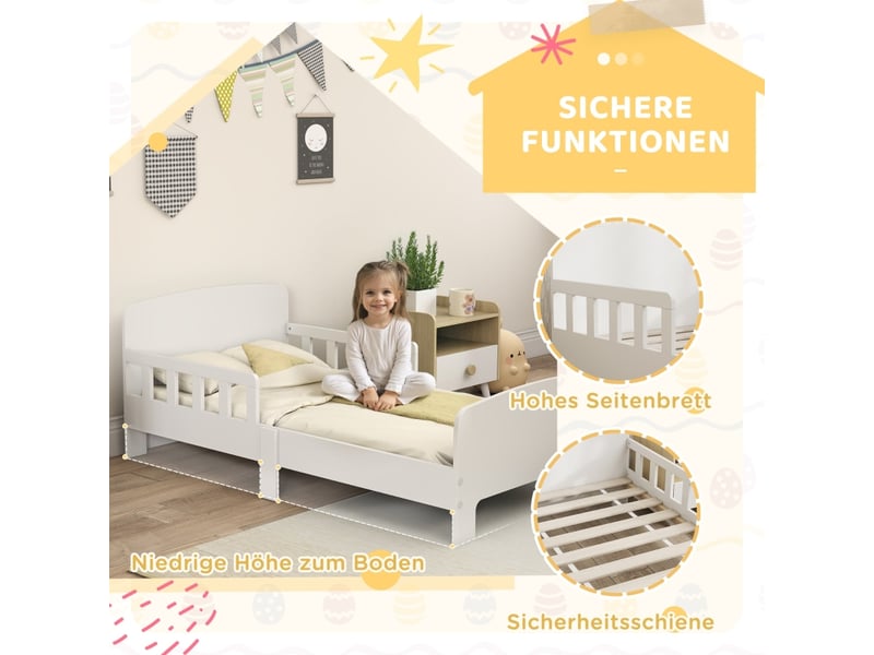  Lit enfant avec barrières de sécurité, lit pour tout-petits de 3 à 8 ans, mdf, blanc  - Conforama D