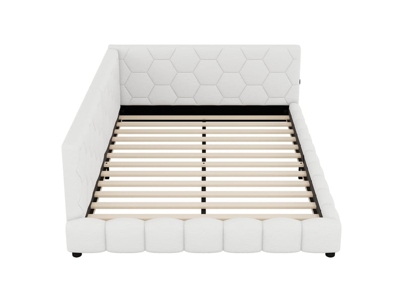  Lit de jour 140x200 canapé lit avec sommier en velours blanc avec led 16 couleurs et ports usbtype-c  - Conforama W